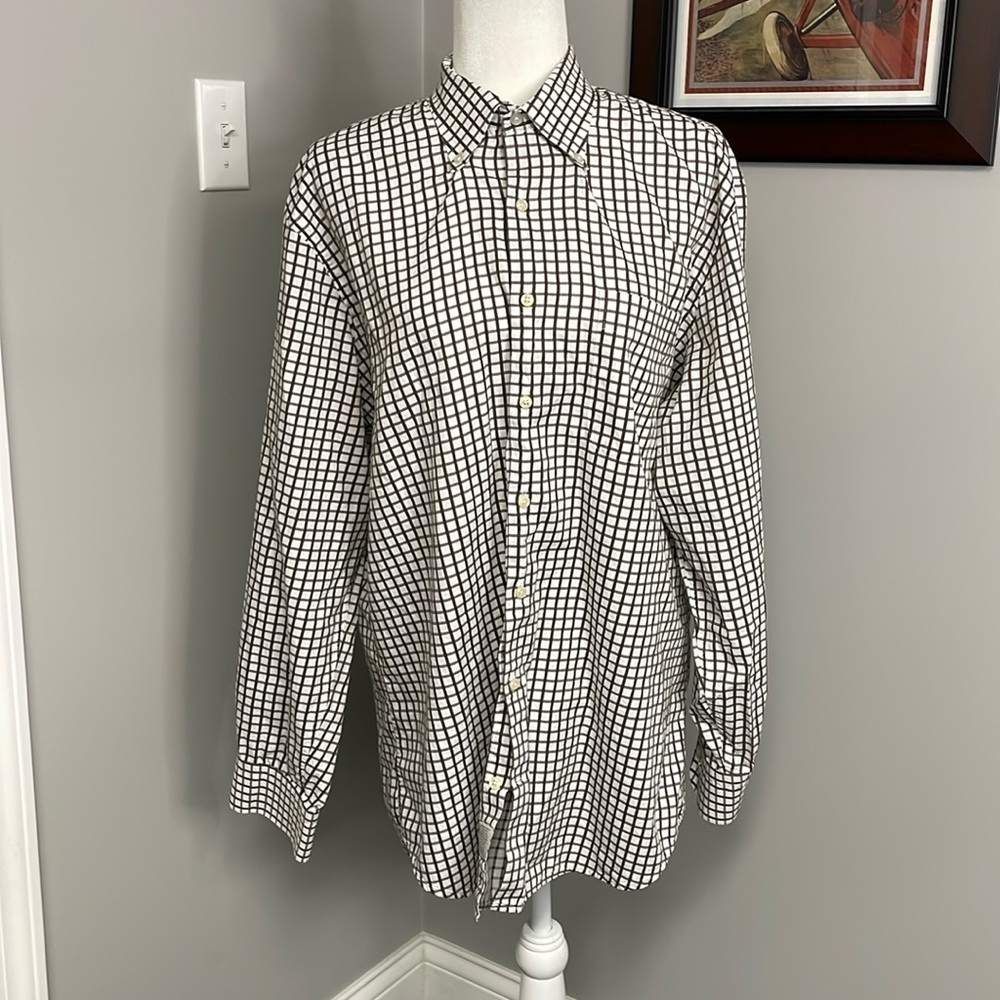 Peter Millar Mens Brown White Gingham Button Down Check Shirt Size Large